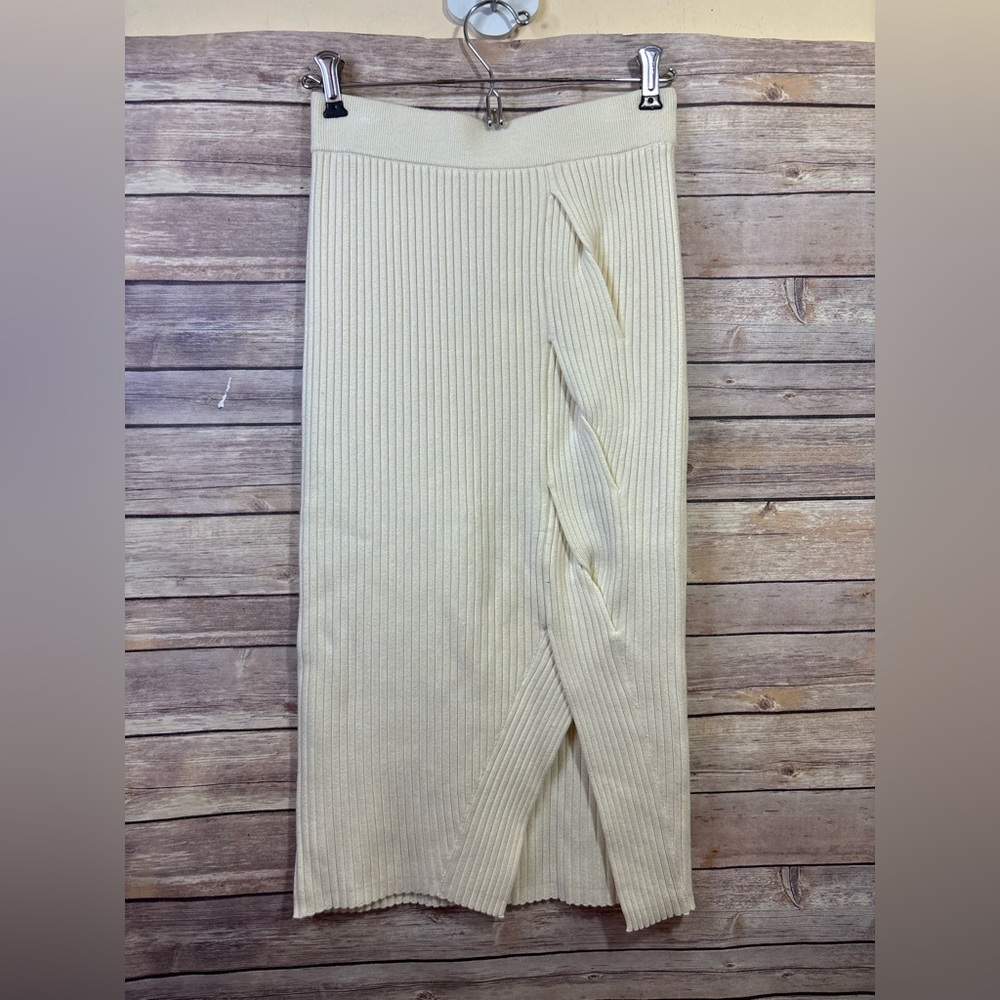 NWT Anthropologie Midi Skirt Sweater Knit Maeve Cream Ribbed Side Slit Skirt XS